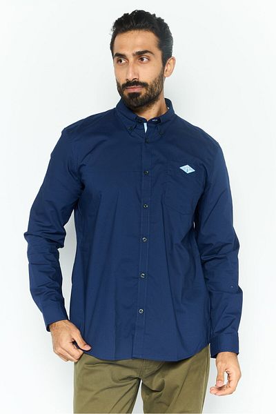 Esprit Men Regular Fit Solid Long Sleeves Casual Shirt, Navy
