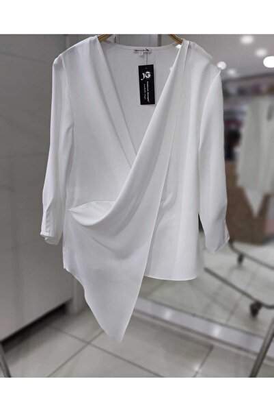 YILDIRIM GÜNGÖR بلوزة شيفون غير متماثلة بياقة مزدوجة الصدر