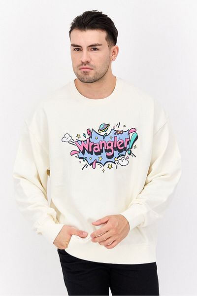 WRANGLER Men Crew Neck Long Sleeve Graphic Sweatshirt, Off White Combo