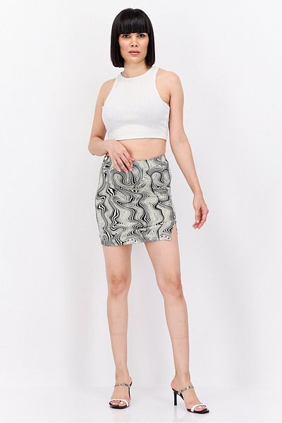 Sinsay Women Abstract Print Mini Skirt, Black