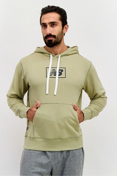 New Balance Men Relaxed Fit Long Sleeve Outdoor Hooded Sweatshirt, Olive