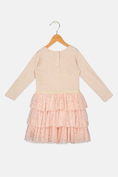 Miss Toddlers Girl Embellished Layered Dress, Beige