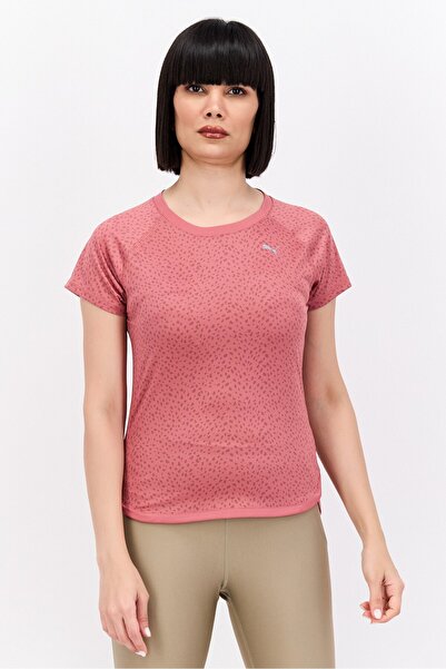 Puma تي شيرت رياضي نسائي بأكمام قصيرة للجري، لون خشب أرجواني