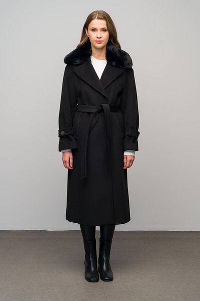 Olcay Černý oversize kabát – odepínací kožešina a nízký rukáv 3067