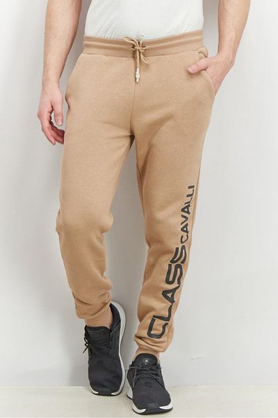 Cavalli Class Men Regular Fit Drawstring Brand Logo Pants, Tan