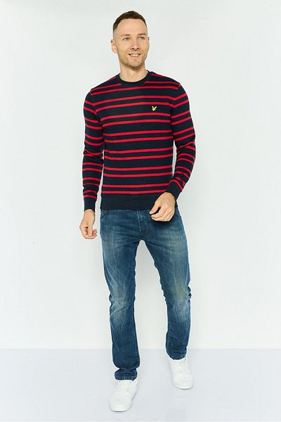 Lyle & Scott Men Round Neck Stripe Long Sleeve Sweatshirt, Navy