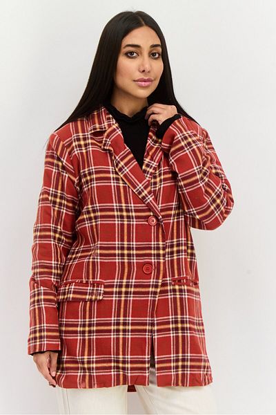 Heartbreak Women Regular Fit Plaid Semi-formal Blazer, Rust
