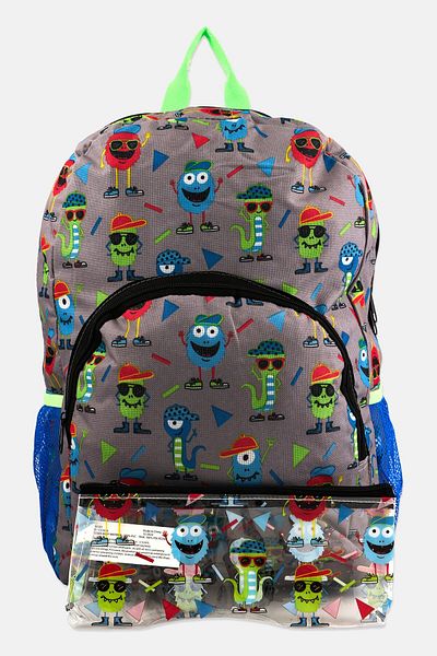 MONSTER Kids Boy 2 Pieces Backpack With Pencil Case 46 H x 38  L x 14 W cm, Grey Combo