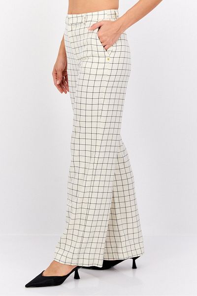 Scotch & Soda Women Regular Fit Straight Leg Checkered Pants, Beige