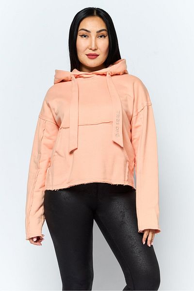 Tribe of 6 Women Hooded Embroidered Logo Long Sleeve Sweatshirt, Orange