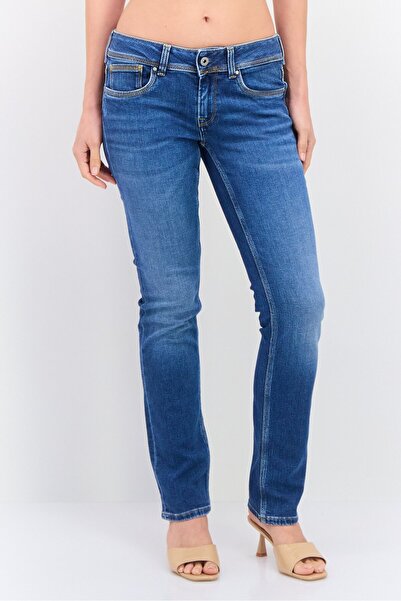 Pepe Jeans بنطلون جينز نسائي بقصّة عادية وقابل للتمدد وبأرجل مستقيمة، لون الدنيم