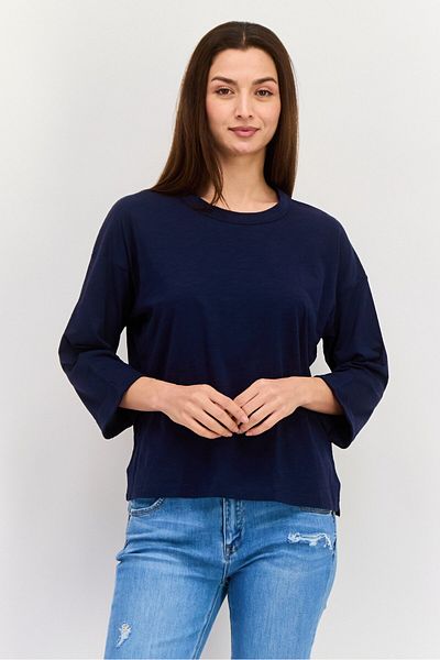 Esprit Women Round Neck Long Sleeves Heather Top, Navy