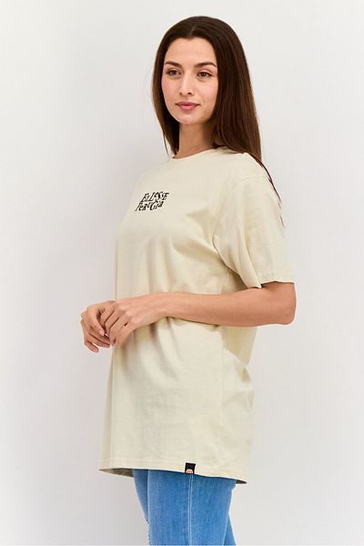 Ellesse تي شيرت نسائي بأكمام قصيرة ورقبة دائرية وشعار العلامة التجارية، بيج