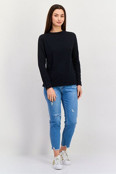 Esprit Women Mock Neck Long Sleeves Solid Top, Black