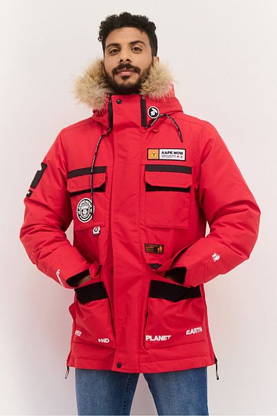 Aape By A Bathing Ape Men Brand Logo Long Sleeve Hooded Jacket, Red