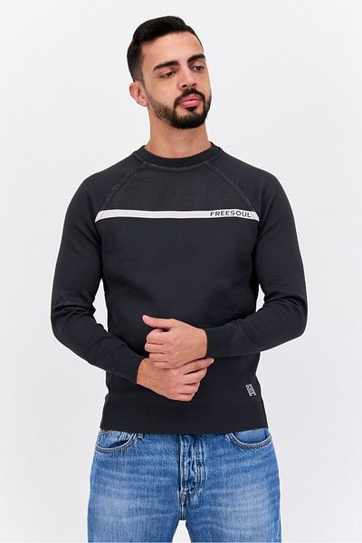 freesoul Men Crew Neck Brand Logo Long Sleeves Sweatshirt, Grey Combo