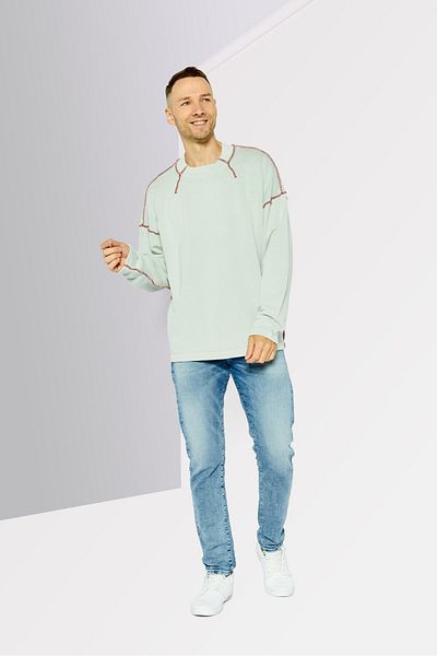 Diesel Men Crew Neck Plain Long Sleeves Sweatshirt, Off White