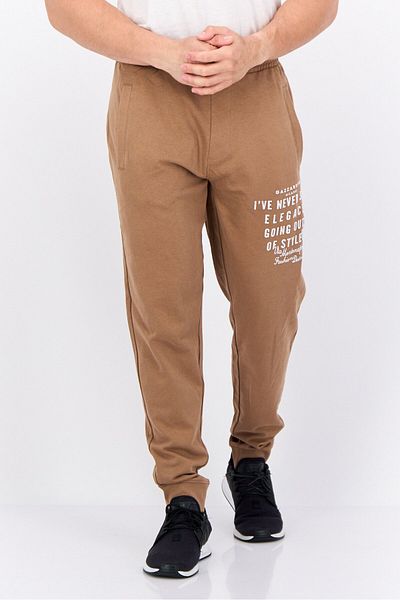 GAZZARRİNİ Men Printed Drawstring Basic Jogger Pants, Brown