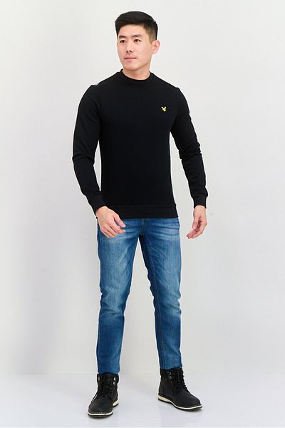 Lyle & Scott Men Crew Neck Long Sleeve Brand Logo Sweatshirt, Black