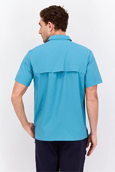 Hurley Men Sportswear Fit Brand Logo Short Sleeve Outdoor Gulf Shirts, Turquoise