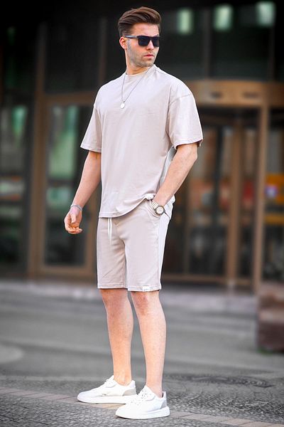 Madmext Basic Steinfarbenes Herren Shorts Set 6377