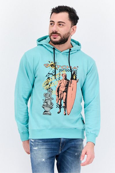 Goliath Men Hooded Long Sleeve Graphic Print Sweatshirt, Turquoise