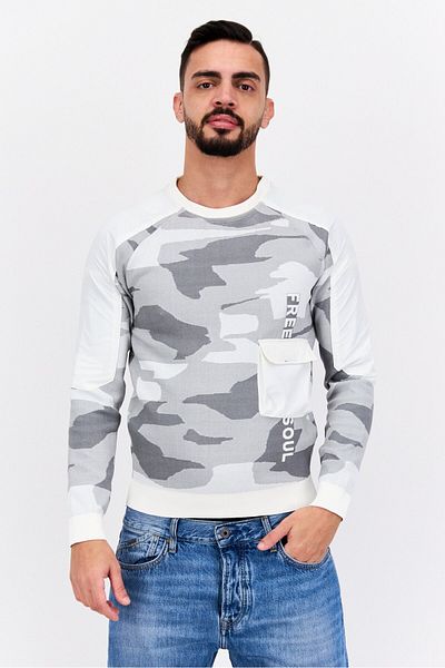 freesoul Men Crew Neck Brand Logo Long Sleeves Sweatshirt, Grey