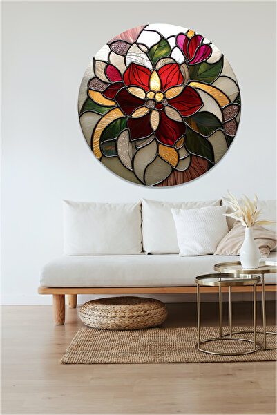 KOSS Dijital Vitray Çiçek Deseni Yuvarlak Sticker, Yuvarlak Şekilli Sticker, ...