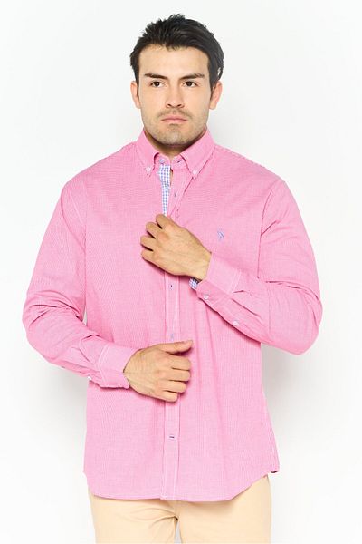 TailorByrd Men Regular Fit Micro Checkered Long Sleeves Casual Shirt, Red