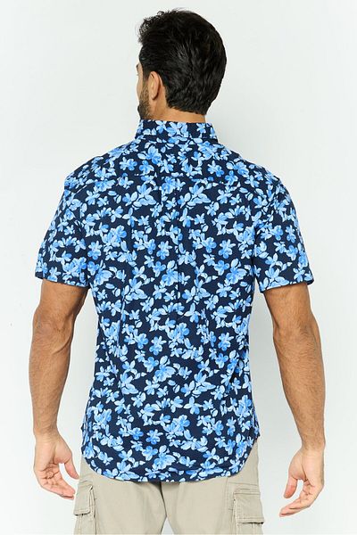 GAP Men Standard Fit Floral Print Short Sleeves Casual Shirt, Navy Combo