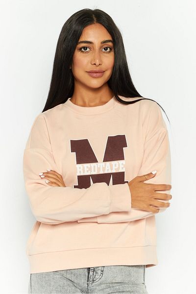 Mode by Redtape Women Crew Neck Graphic Printed Sweatshirt, Peach