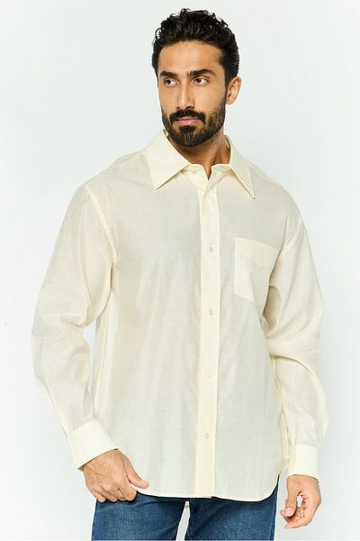 Gant Men Relaxed Fit Plain Long Sleeve Casual Shirt, Cream