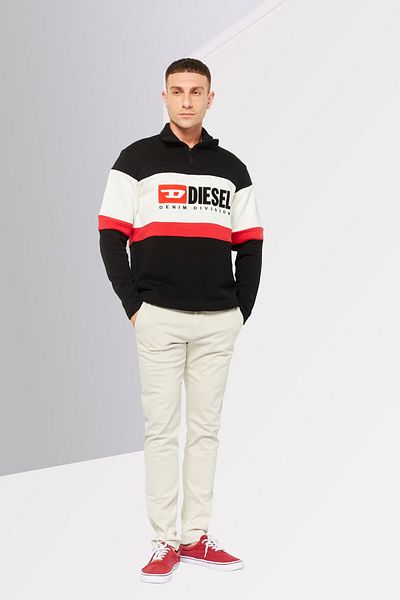 Diesel Men High Neck Embroidered Logo Long Sleeves Sweatshirt, Black Combo
