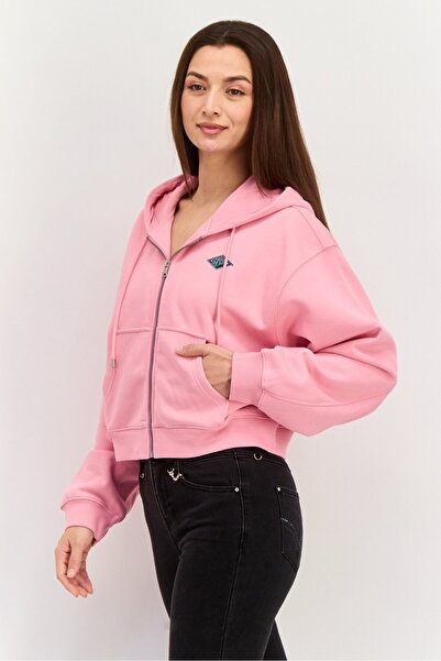 Esprit Women Hooded Embroidered Logo Long Sleeves Sweatshirt, Pink