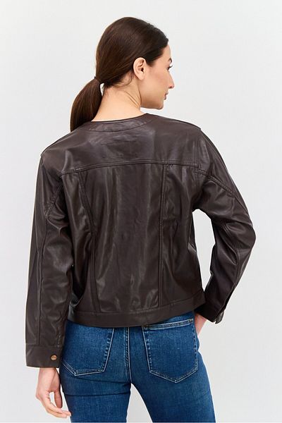 WRANGLER Women Embroidered Logo Motorcycle Jacket, Dark Brown