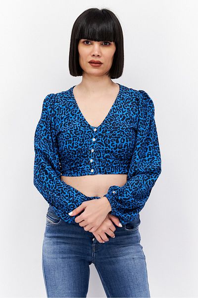 Tommy Jeans Women Round Neck Long Sleeve Animal Print Top, Blue