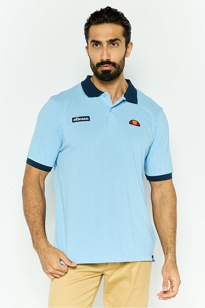 Ellesse قميص بولو رجالي بقصّة عادية وأكمام قصيرة وشعار العلامة التجارية، أزرق