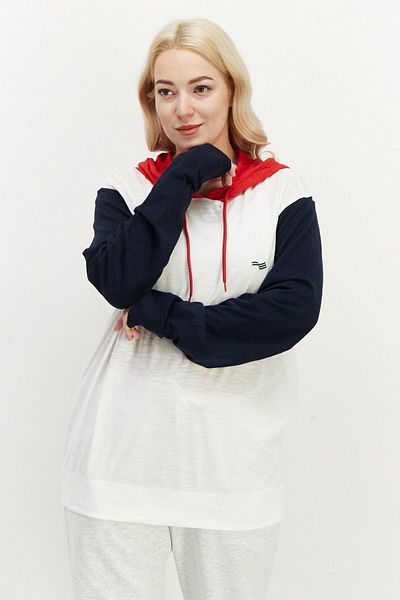 Perry Ellis Women Hooded Long Sleeve Embroidered Sweatshirt, White Combo