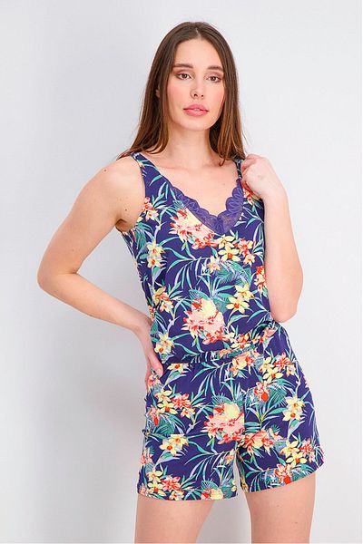 Tchibo Women Floral Jumpsuit Pyjama, Navy Combo