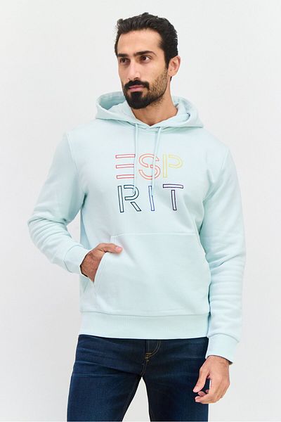 Esprit Men Hood With Drawstring Long Sleeve Embroidered Sweatshirts, Mint Blue