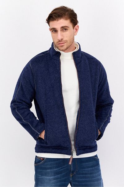 True Grit Men High Neck Heather Full Zip Sweatshirt, Blue