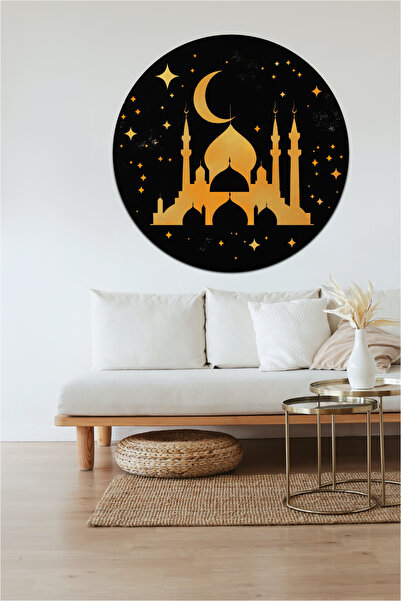 KOSS Dijital Autocolant pentru moschee cu stea și lună în formă rotundă, negr...