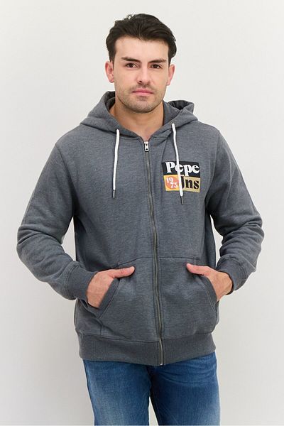 Pepe Jeans Men Hooded Brand Logo Long Sleeve Sweatshirt, Grey