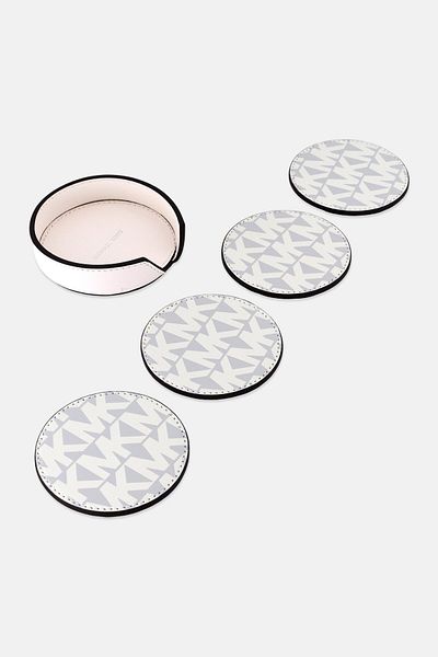 Michael Kors 4 Pieces Brand Logo Coasters Set, Grey Combo