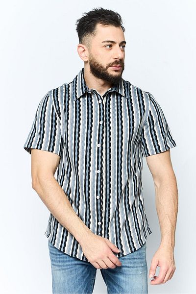 Original Paperbacks Men Regular Fit Short Sleeve Stripe Casual Shirt, Black