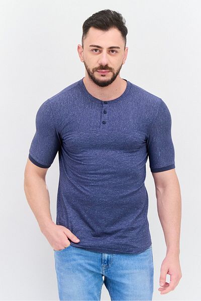 Kenneth Cole Men Crew Neck Short Sleeve Heather Shirt, Navy