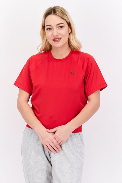 Under Armour Women Sportwear Fit Crew Neck Short Sleeves Training Top, Red