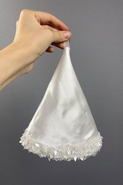 Hayalperest boncuk Ekru Saten Boncuk İşlemeli Halay Mendili