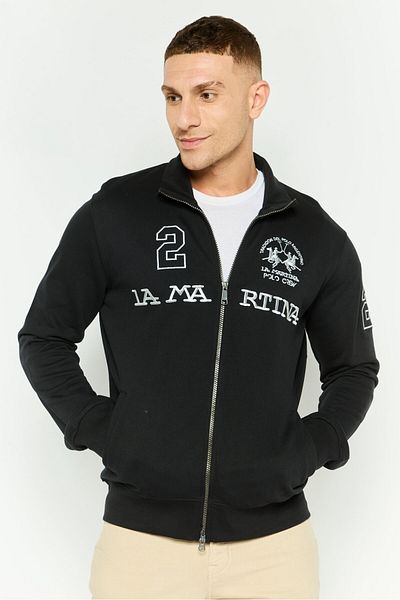 La Martina Men High Neck Long Sleeve Embroidered Logo Sweatshirt, Black