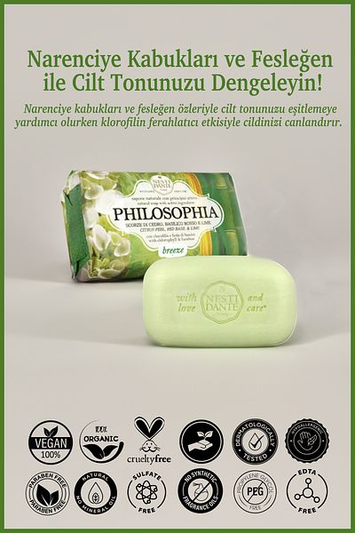 Nesti Dante Philosophia Breeze 250 g Solid Soap - Skin Tone Equalizer, Citrus Peel and Basil